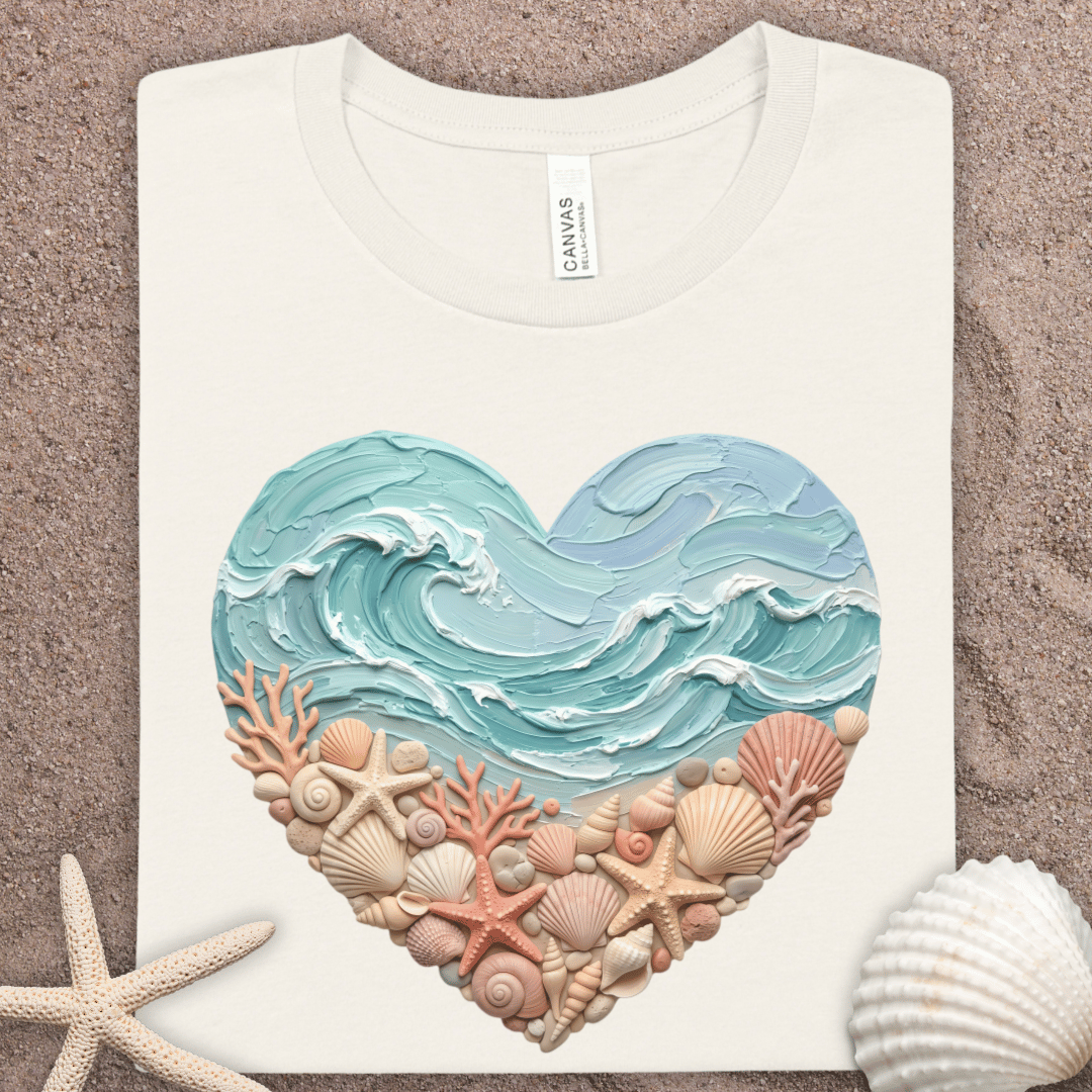 Heart of the Sea T-Shirt — Beach Wave & Seashell Heart Graphic Tee