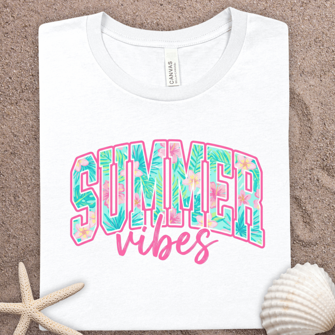 Summer Vibes T-Shirt — Bright Floral Graphic Tee for Beach, Vacation & Casual Wear