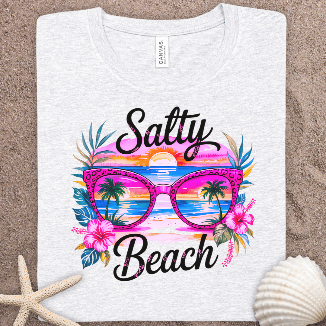 Salty Beach T-Shirt — Tropical Sunglasses Sunset Graphic Tee