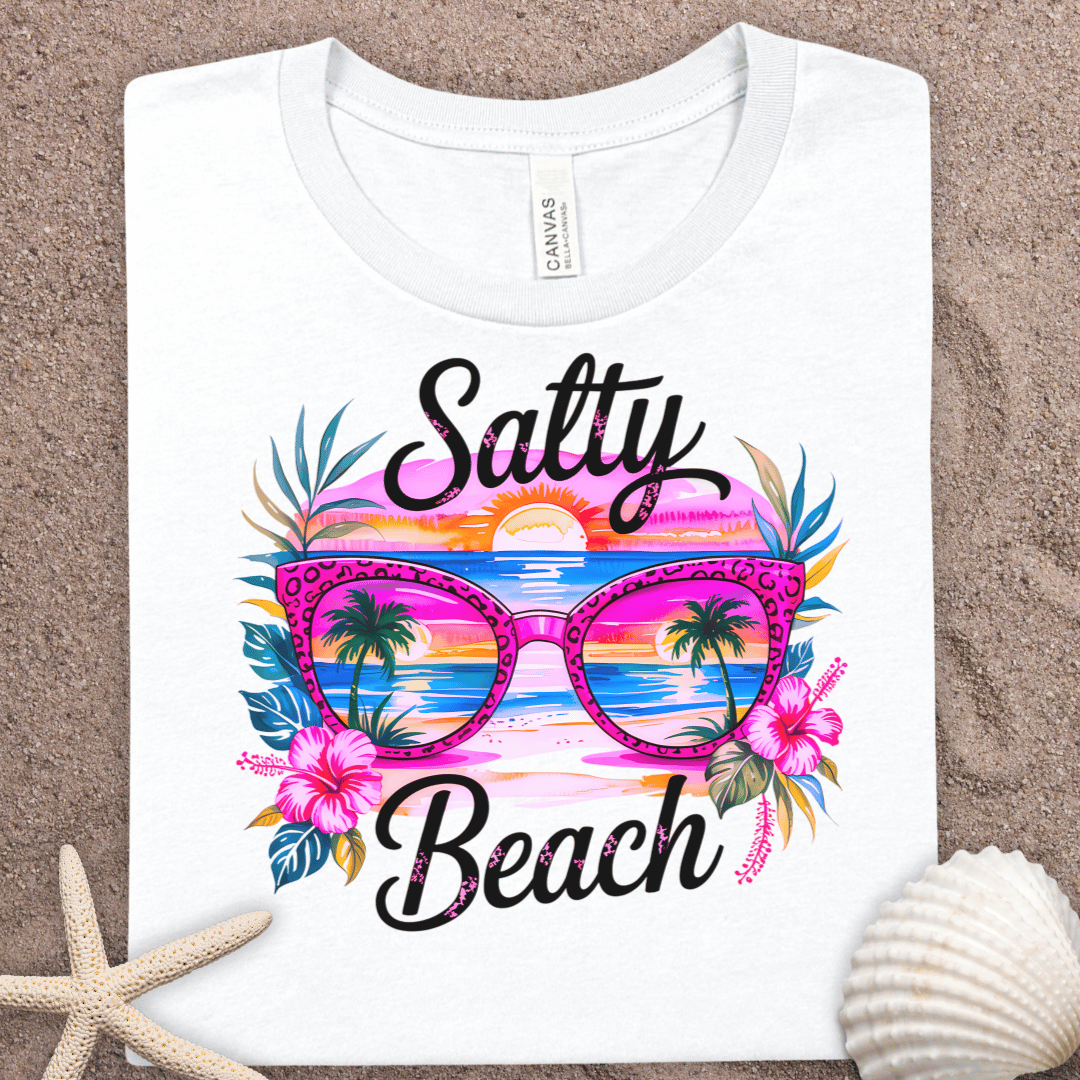 Salty Beach T-Shirt — Tropical Sunglasses Sunset Graphic Tee