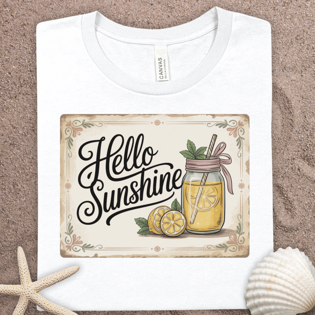 Hello Sunshine Summer Tee — Vintage Lemonade Mason Jar Graphic T‑Shirt