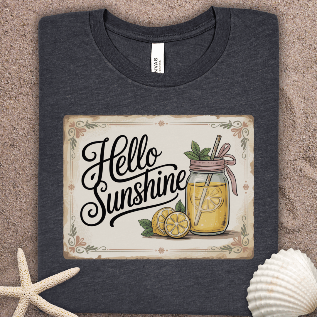 Hello Sunshine Summer Tee — Vintage Lemonade Mason Jar Graphic T‑Shirt