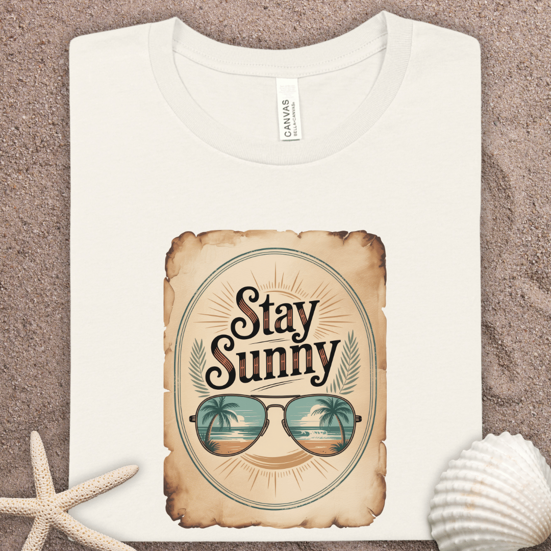 Stay Sunny Vintage Tee – Retro Palm Summer Sunglasses Beach T‑Shirt