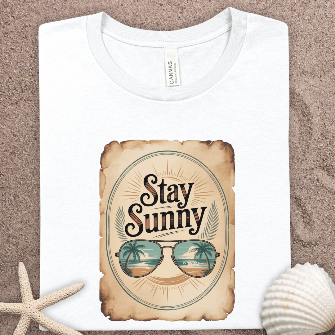 Stay Sunny Vintage Tee – Retro Palm Summer Sunglasses Beach T‑Shirt