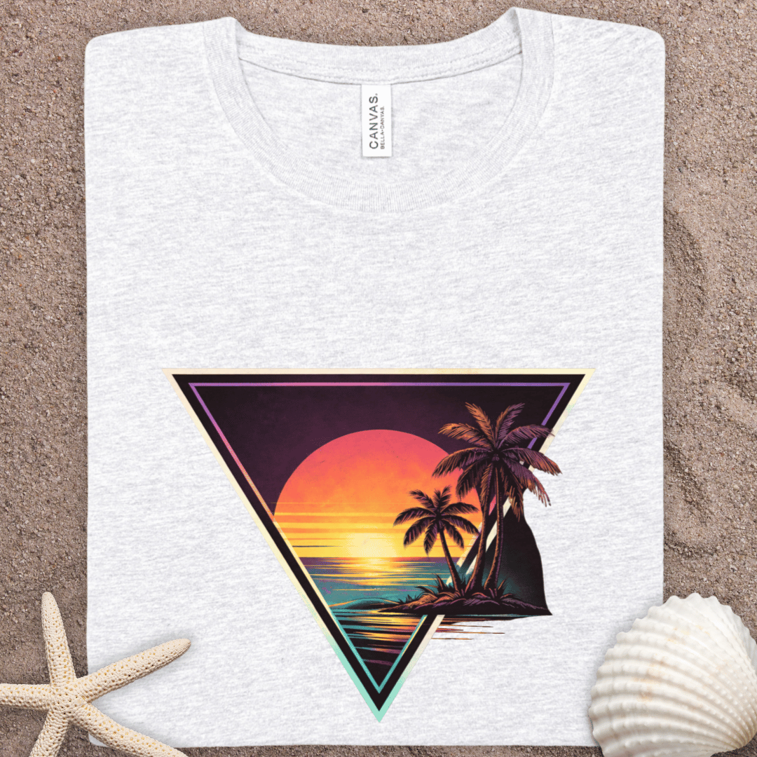 Sunset Triangle Palm Tee — Retro Beach Sunset T-Shirt