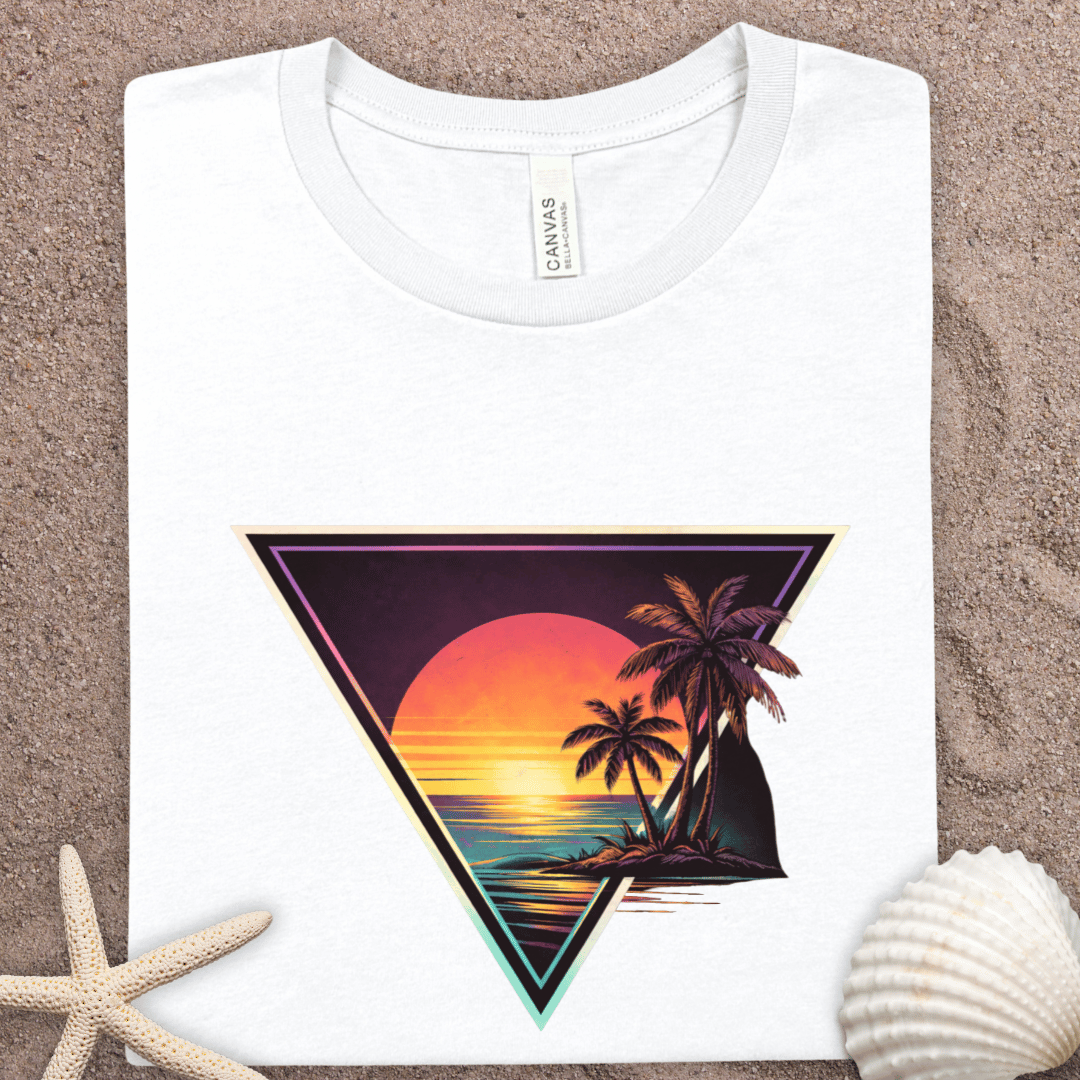 Sunset Triangle Palm Tee — Retro Beach Sunset T-Shirt