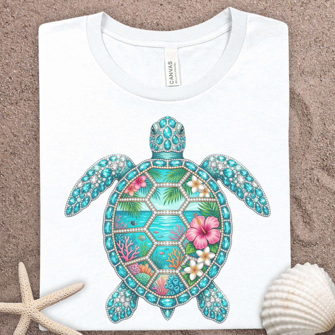 Sea Turtle Floral T-Shirt — Tropical Ocean Turtle Summer Graphic Tee