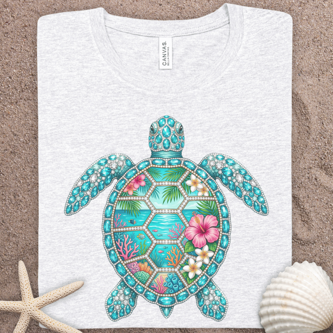 Sea Turtle Floral T-Shirt — Tropical Ocean Turtle Summer Graphic Tee