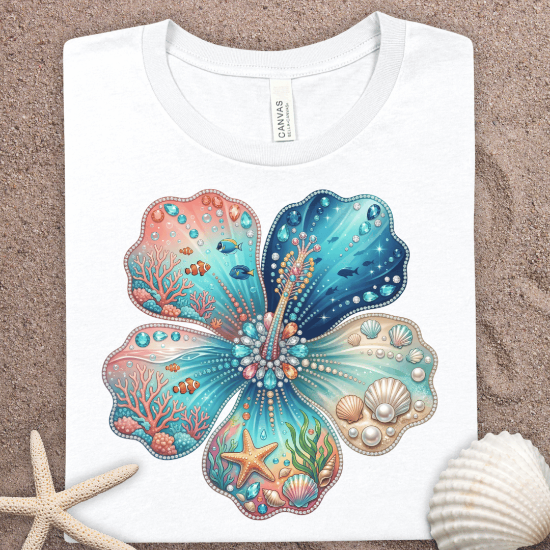 Sea Treasure Floral Tee — Hibiscus Summer Graphic Shirt