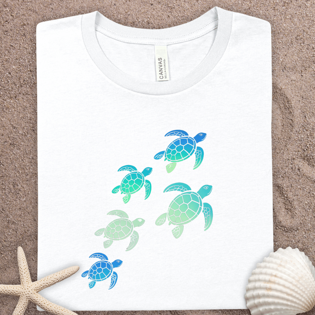 Sea Turtle Summer Graphic Tee — Ocean Waves Watercolor Turtles T-Shirt
