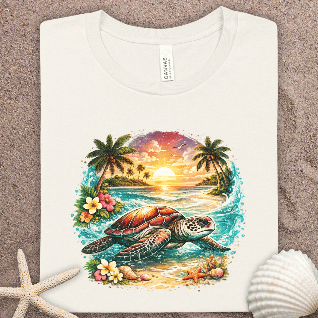 Sea Turtle Sunset Beach T-Shirt — Tropical Ocean Vintage Surf Tee