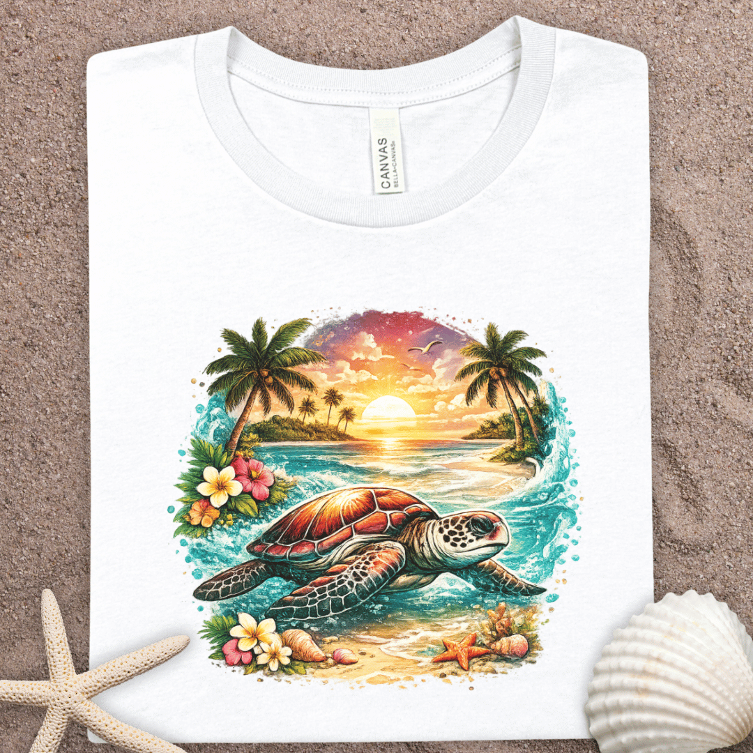 Sea Turtle Sunset Beach T-Shirt — Tropical Ocean Vintage Surf Tee