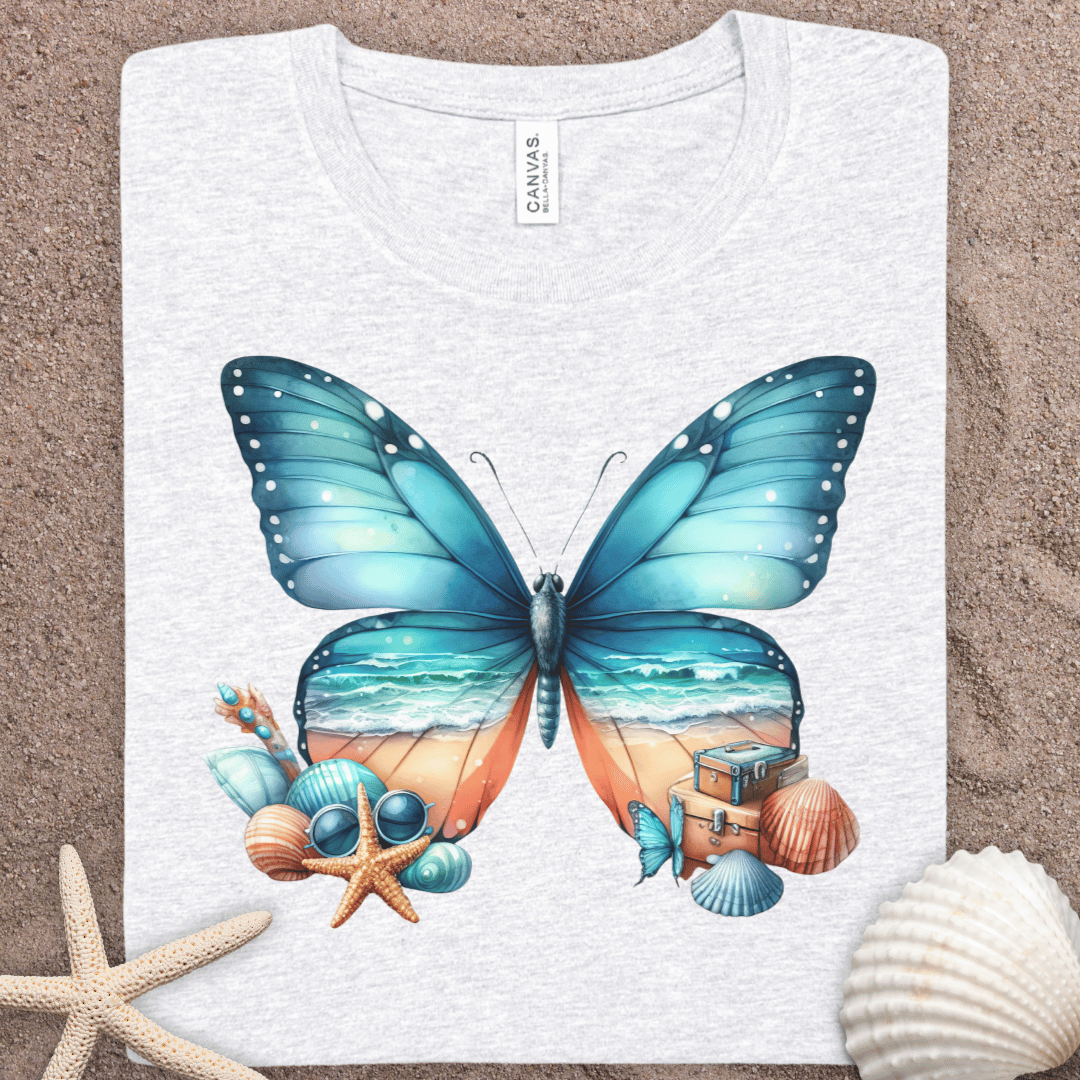 Butterfly Beach Graphic Tee — Ocean Sunset Wings T-Shirt