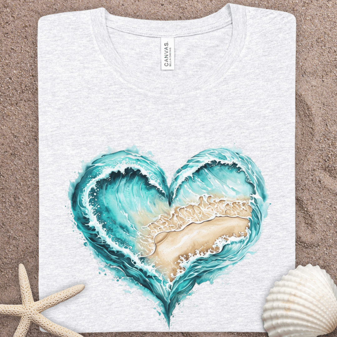 Beach Heart Graphic Tee — Ocean Wave Heart Shoreline T-Shirt