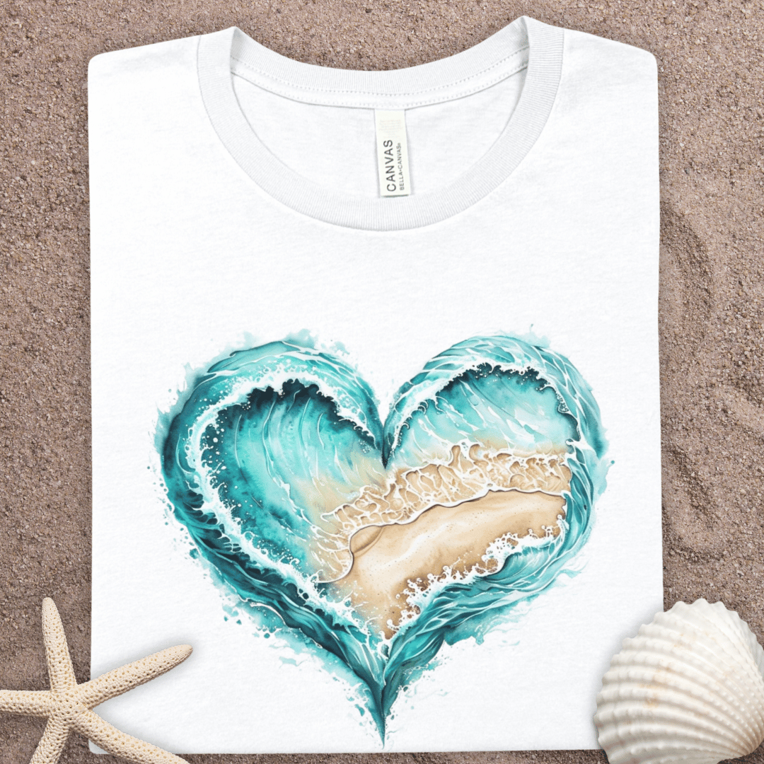 Beach Heart Graphic Tee — Ocean Wave Heart Shoreline T-Shirt