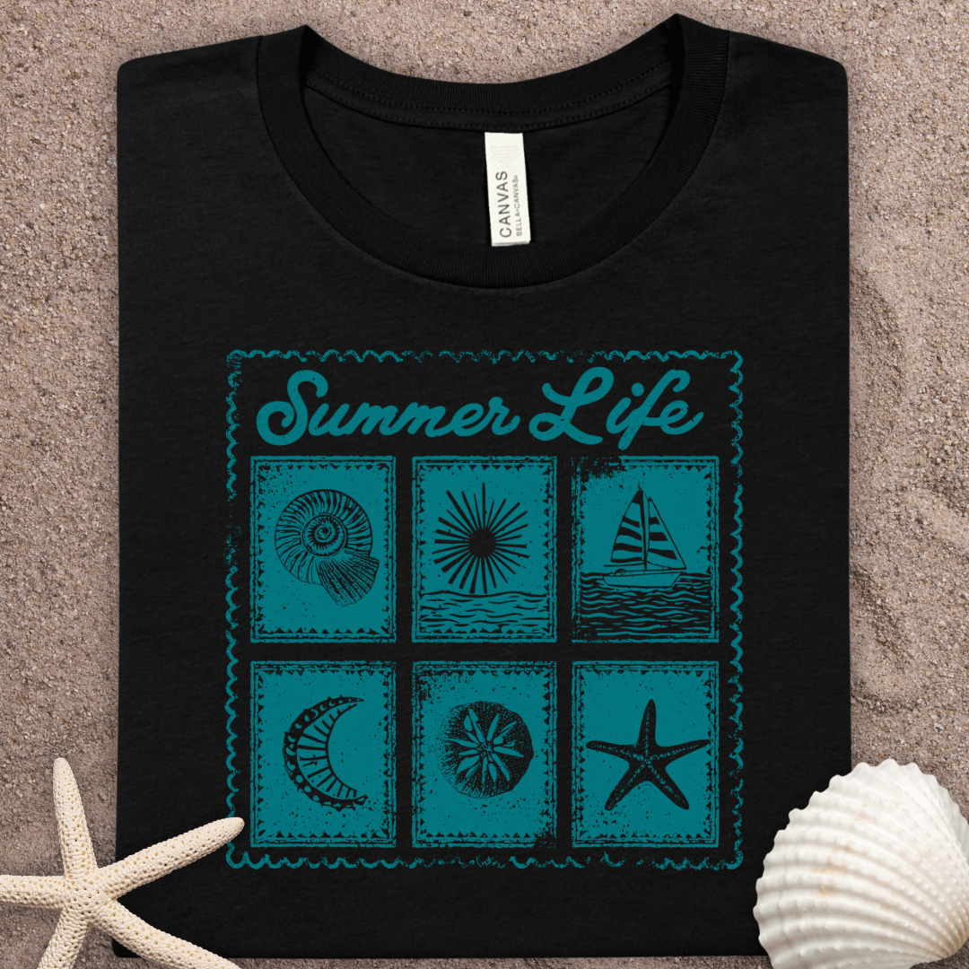 Summer Life Graphic Tee – Coastal Sea Shells & Starfish Beach Shirt