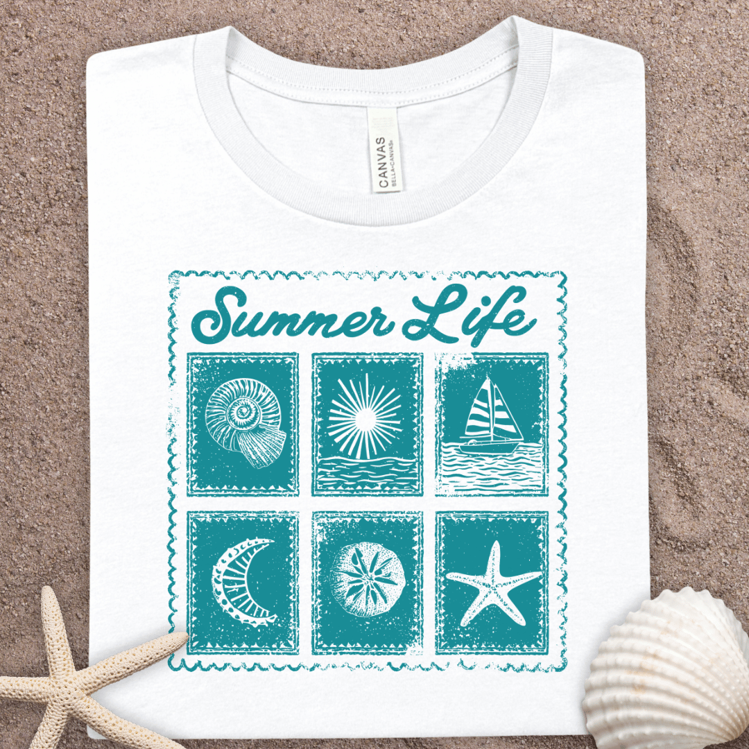 Summer Life Graphic Tee – Coastal Sea Shells & Starfish Beach Shirt