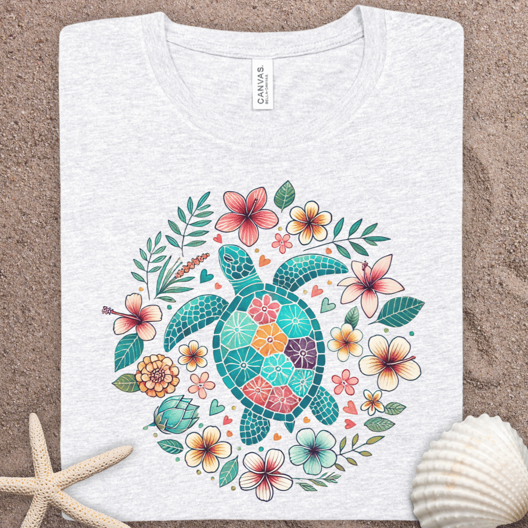 Sea Turtle Floral Tee — Tropical Summer Turtle Graphic T-Shirt