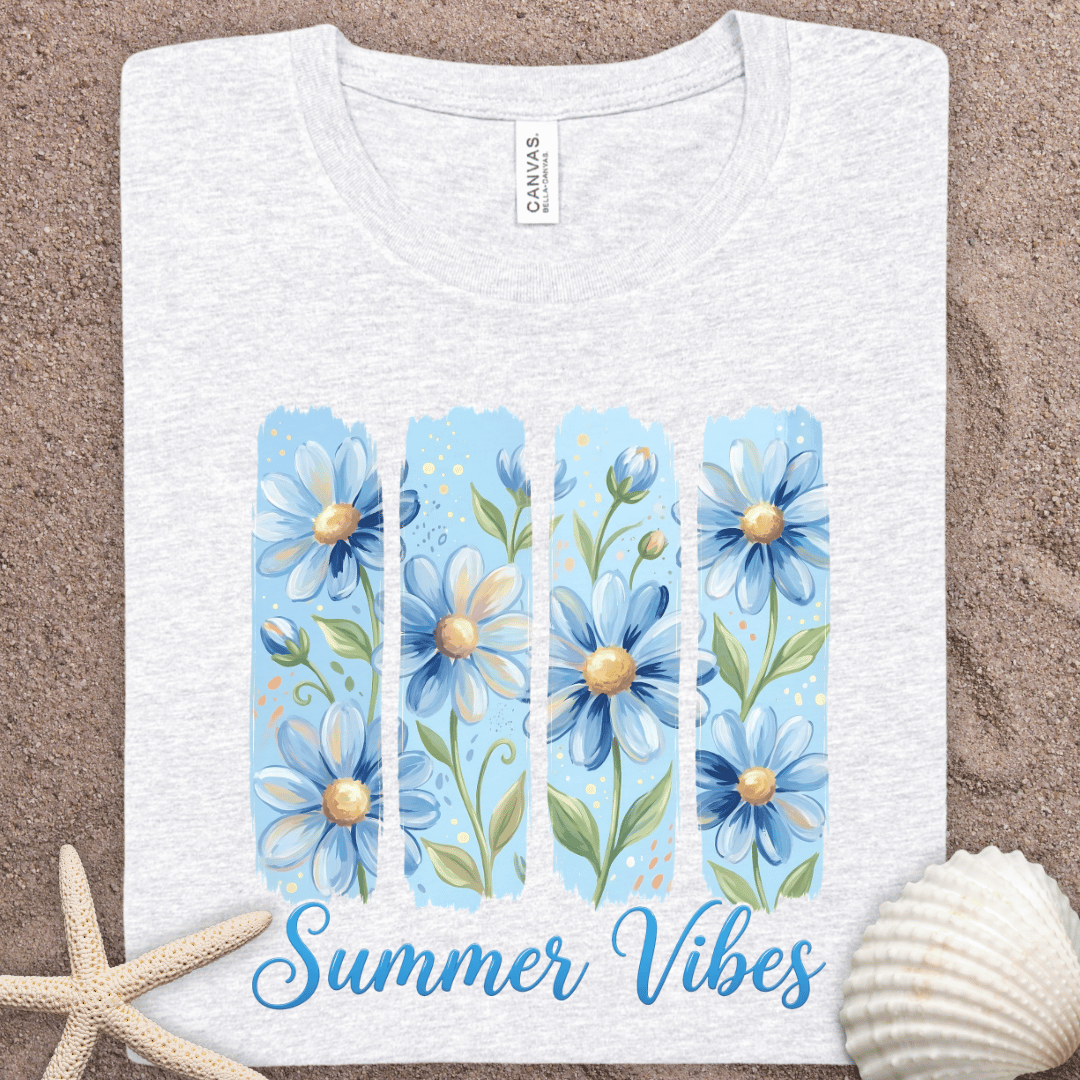 Summer Vibes Blue Floral Graphic Tee