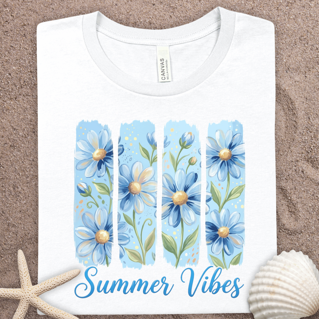 Summer Vibes Blue Floral Graphic Tee
