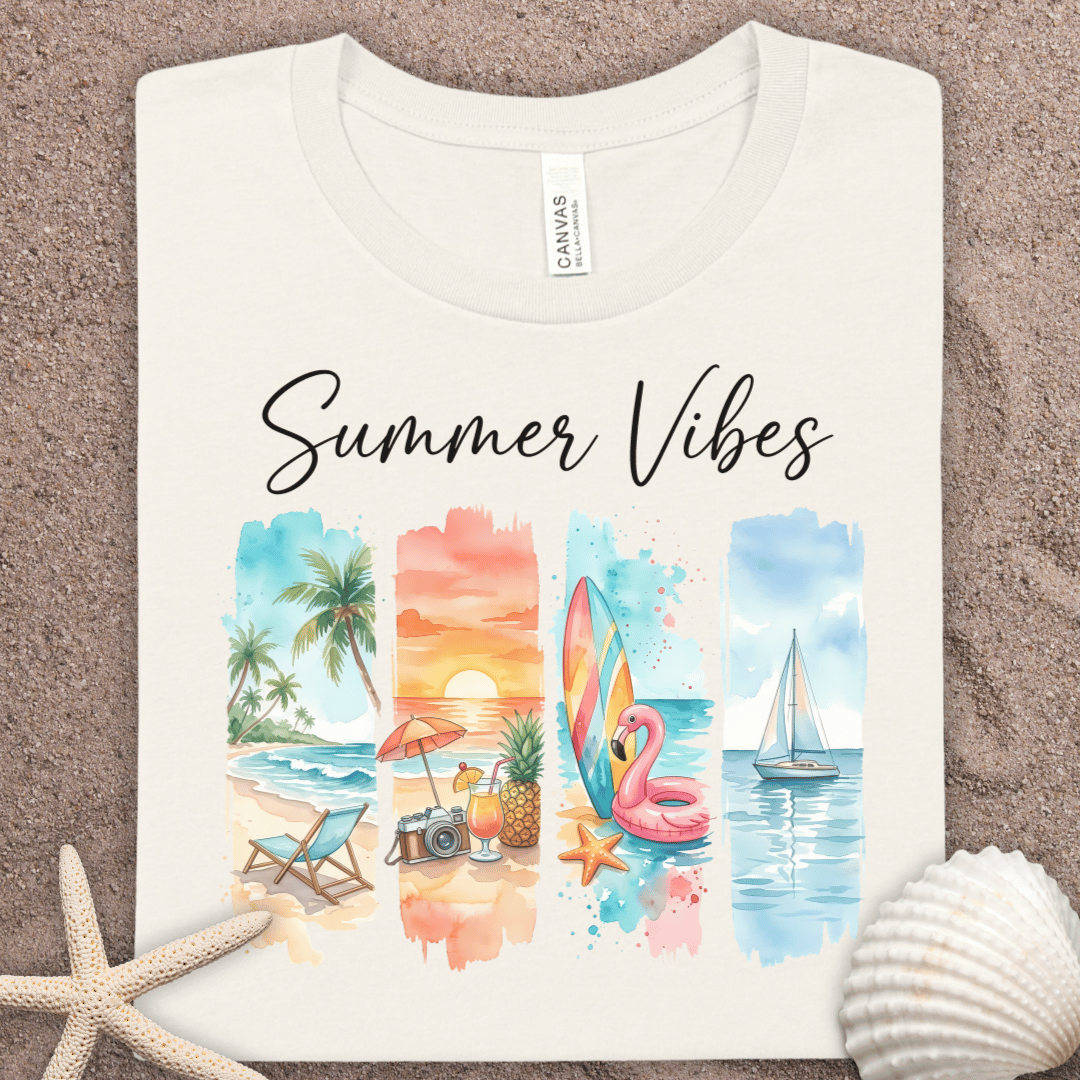 Summer Vibes T-Shirt – Beach Watercolor Graphic Tee