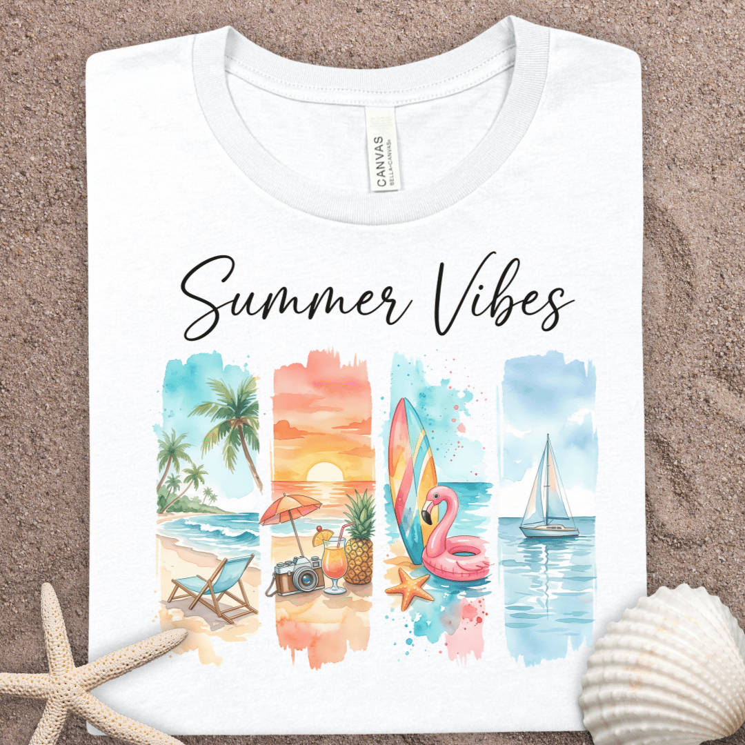 Summer Vibes T-Shirt – Beach Watercolor Graphic Tee