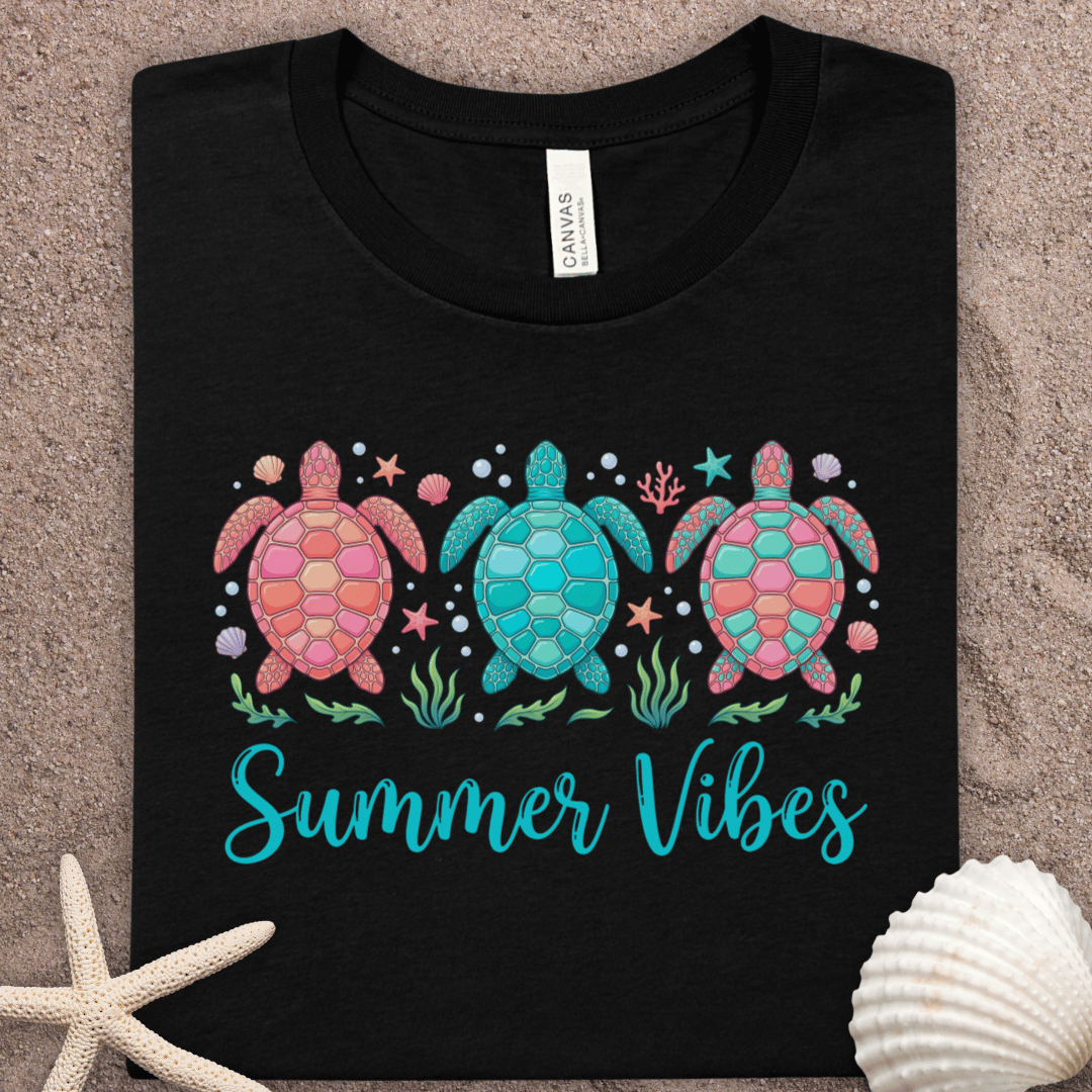 Summer Vibes Turtle T-Shirt — Cute Sea Turtle Beach Tee