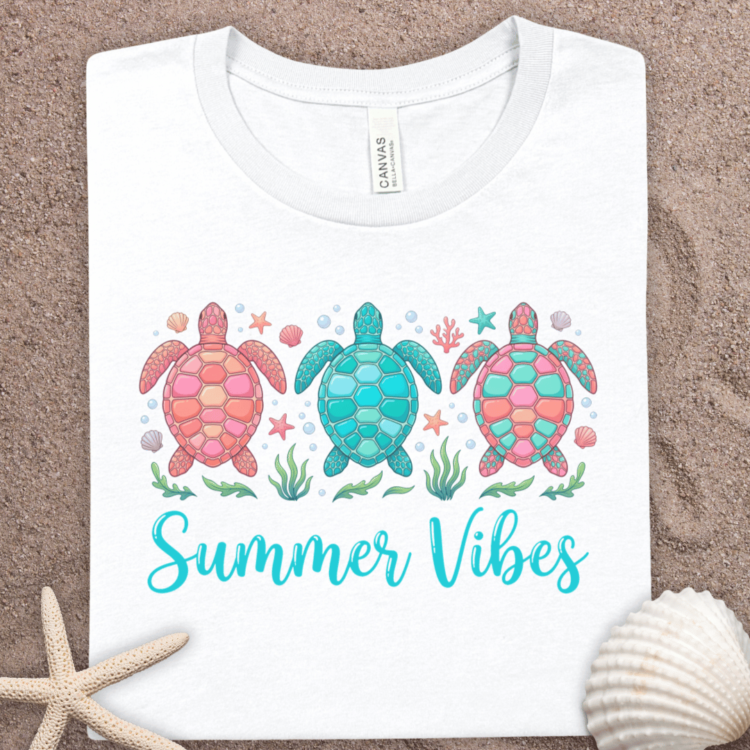 Summer Vibes Turtle T-Shirt — Cute Sea Turtle Beach Tee