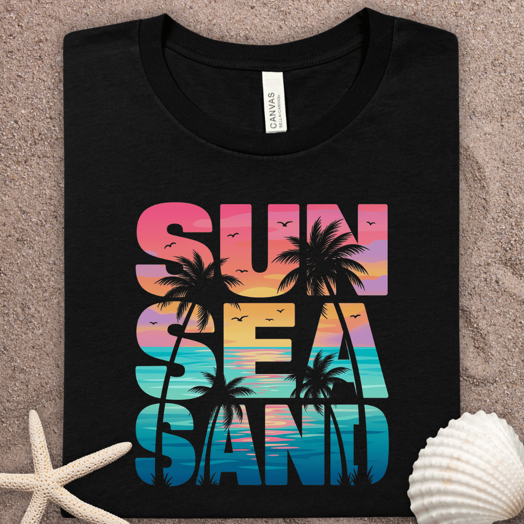 Sun Sea Sand T-Shirt — Tropical Palm Beach Vacation Tee