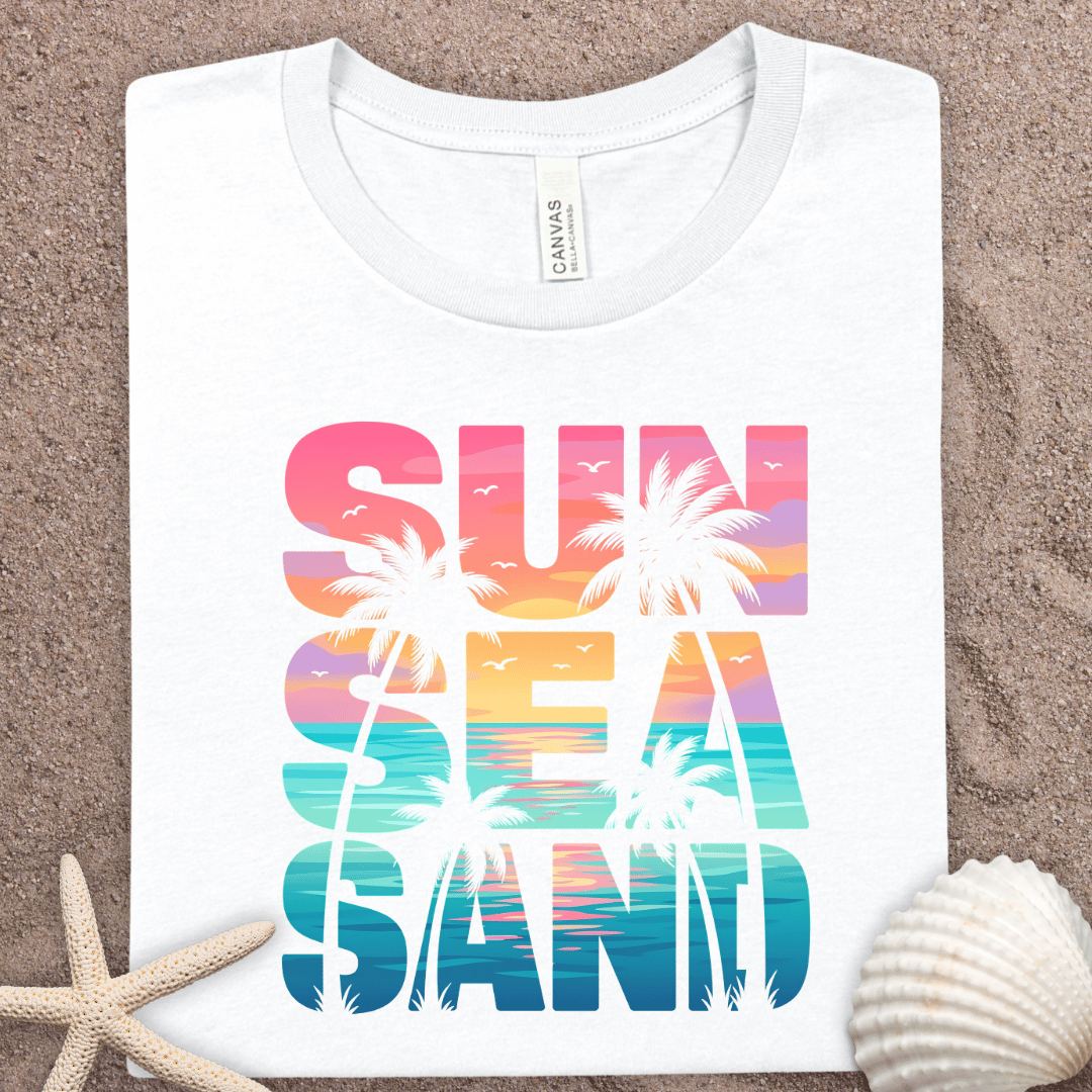 Sun Sea Sand T-Shirt — Tropical Palm Beach Vacation Tee