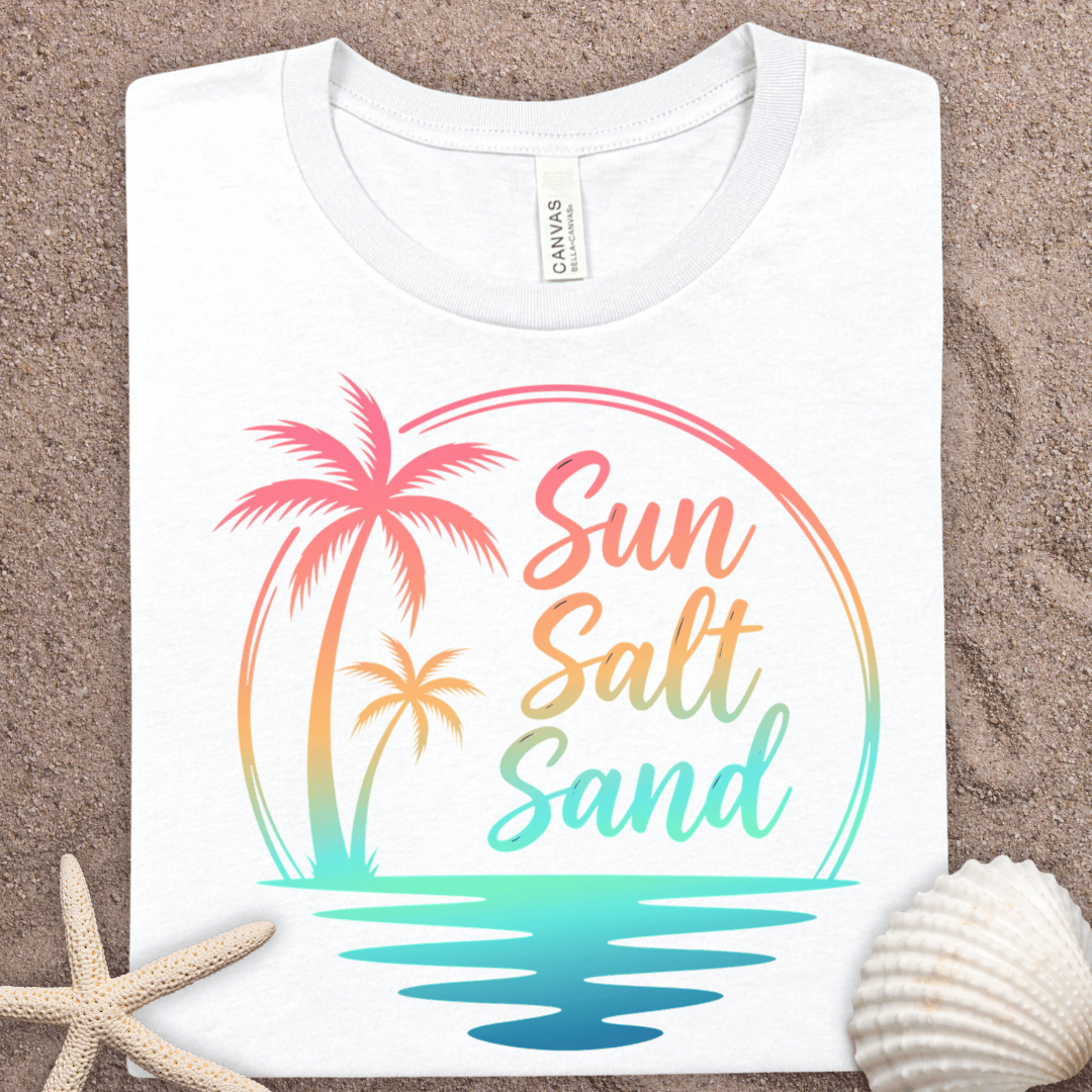 Sun Salt Sand Beach T-Shirt — Tropical Palm Sunset Tee