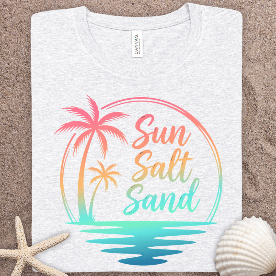 Sun Salt Sand Beach T-Shirt — Tropical Palm Sunset Tee