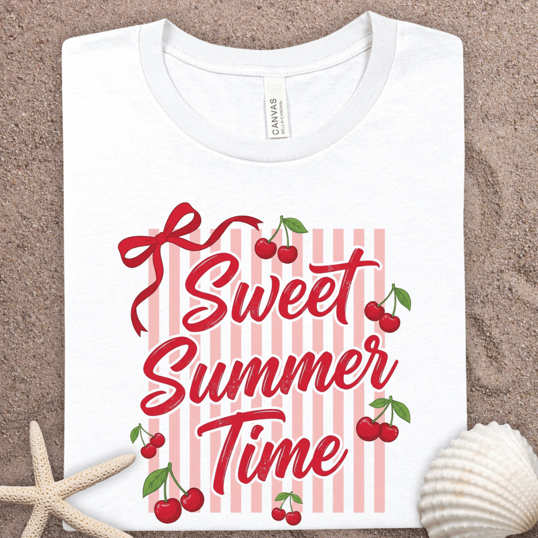 Sweet Summer Time Tee — Cherry Striped Graphic T-Shirt