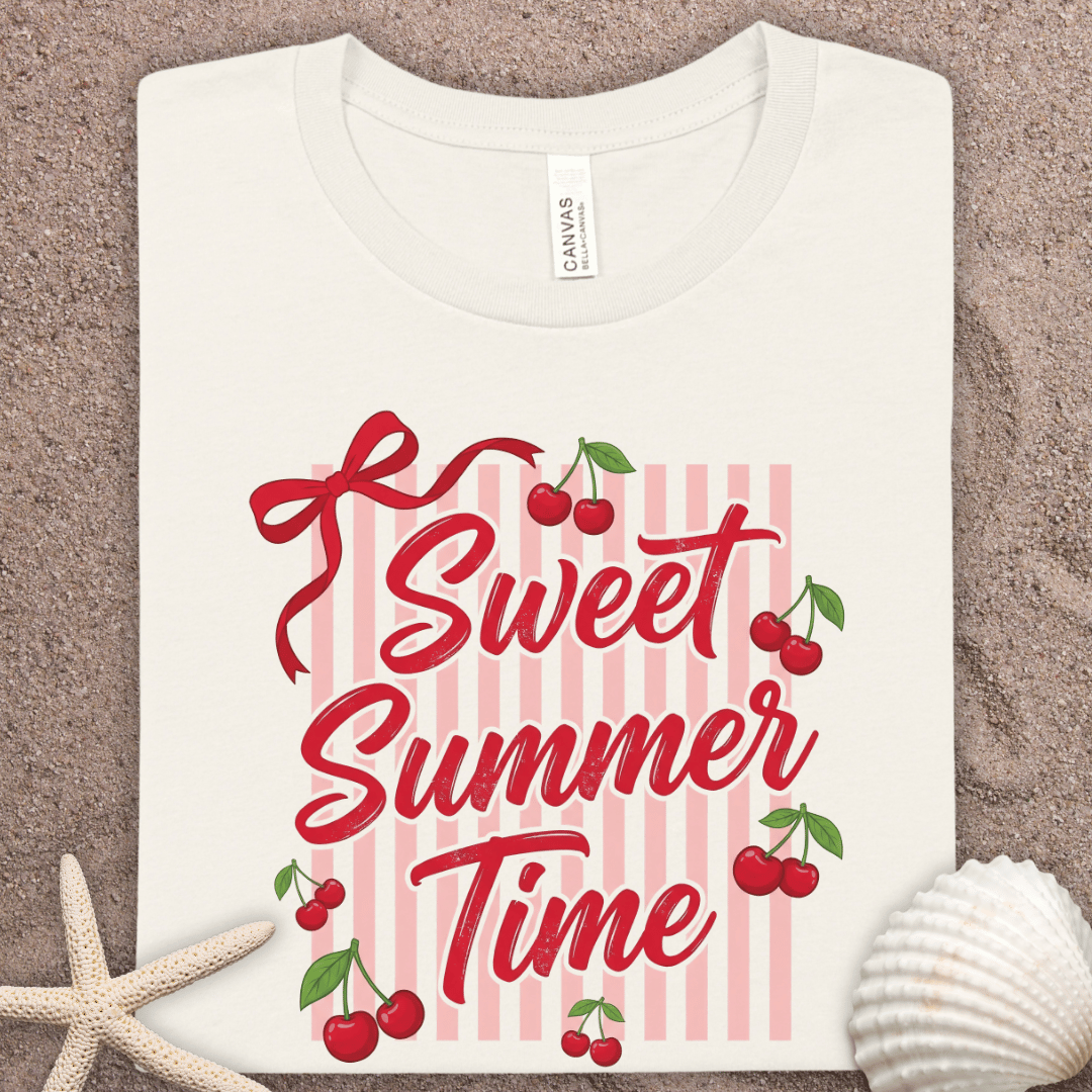Sweet Summer Time Tee — Cherry Striped Graphic T-Shirt
