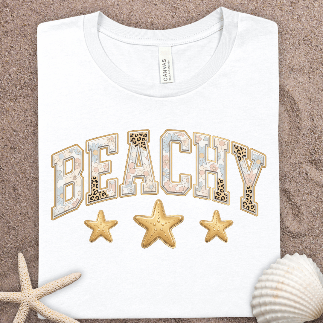 Beachy Graphic Tee – 'BEACHY' Lettering with Starfish Design