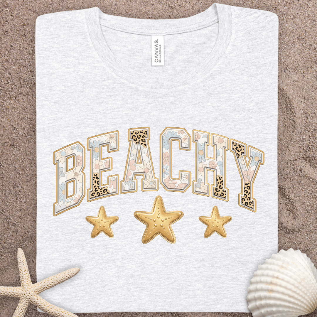 Beachy Graphic Tee – 'BEACHY' Lettering with Starfish Design