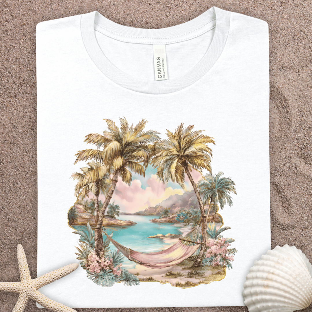 Tropical Beach Tee — Vintage Palm Hammock Island Shirt