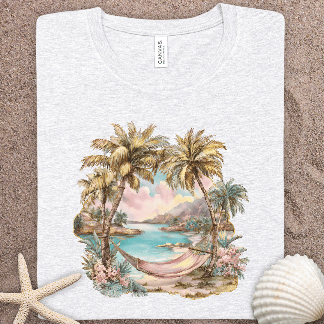 Tropical Beach Tee — Vintage Palm Hammock Island Shirt