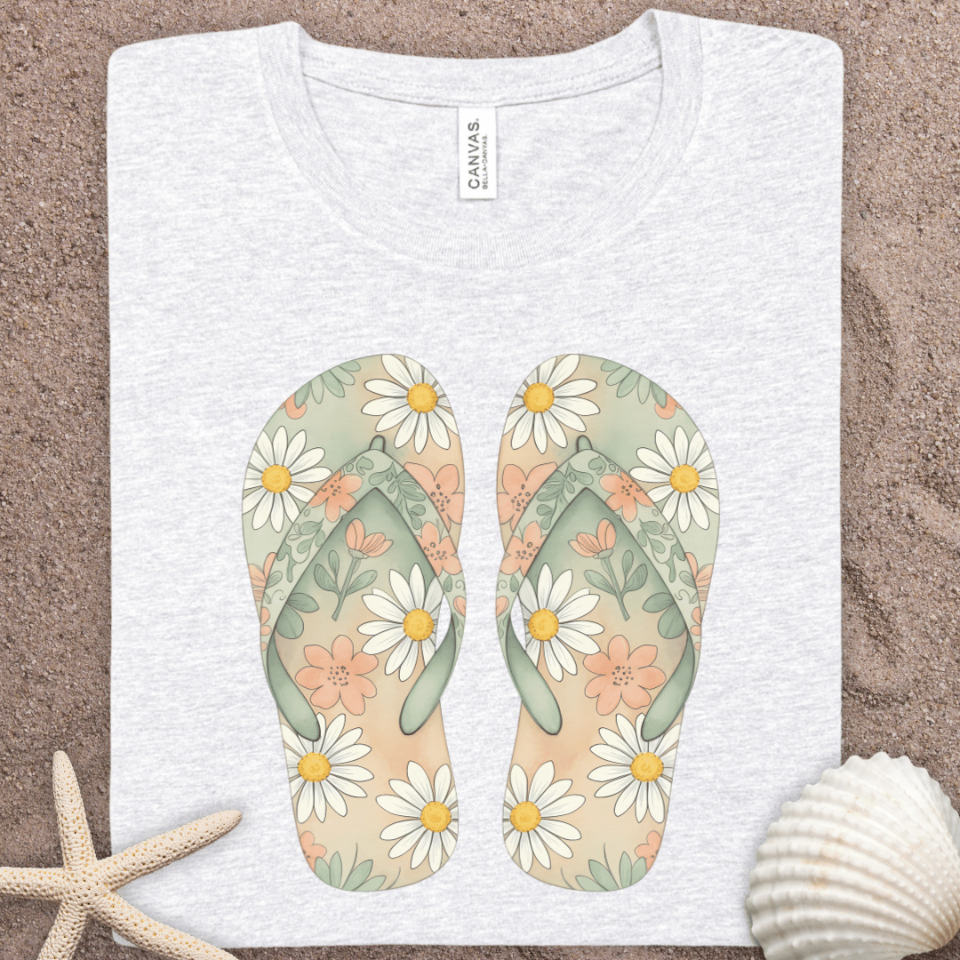 Flip Flop Floral Tee — Daisy Beach Graphic T-Shirt