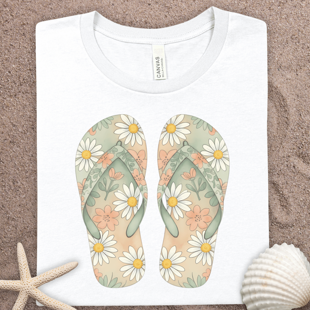 Flip Flop Floral Tee — Daisy Beach Graphic T-Shirt