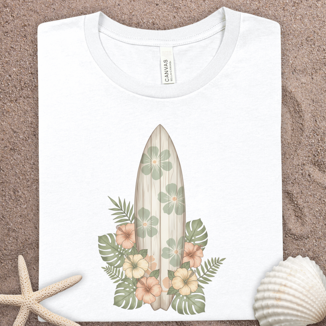 Surfboard Floral  Summer Tee — Tropical Hibiscus Surf Shirt