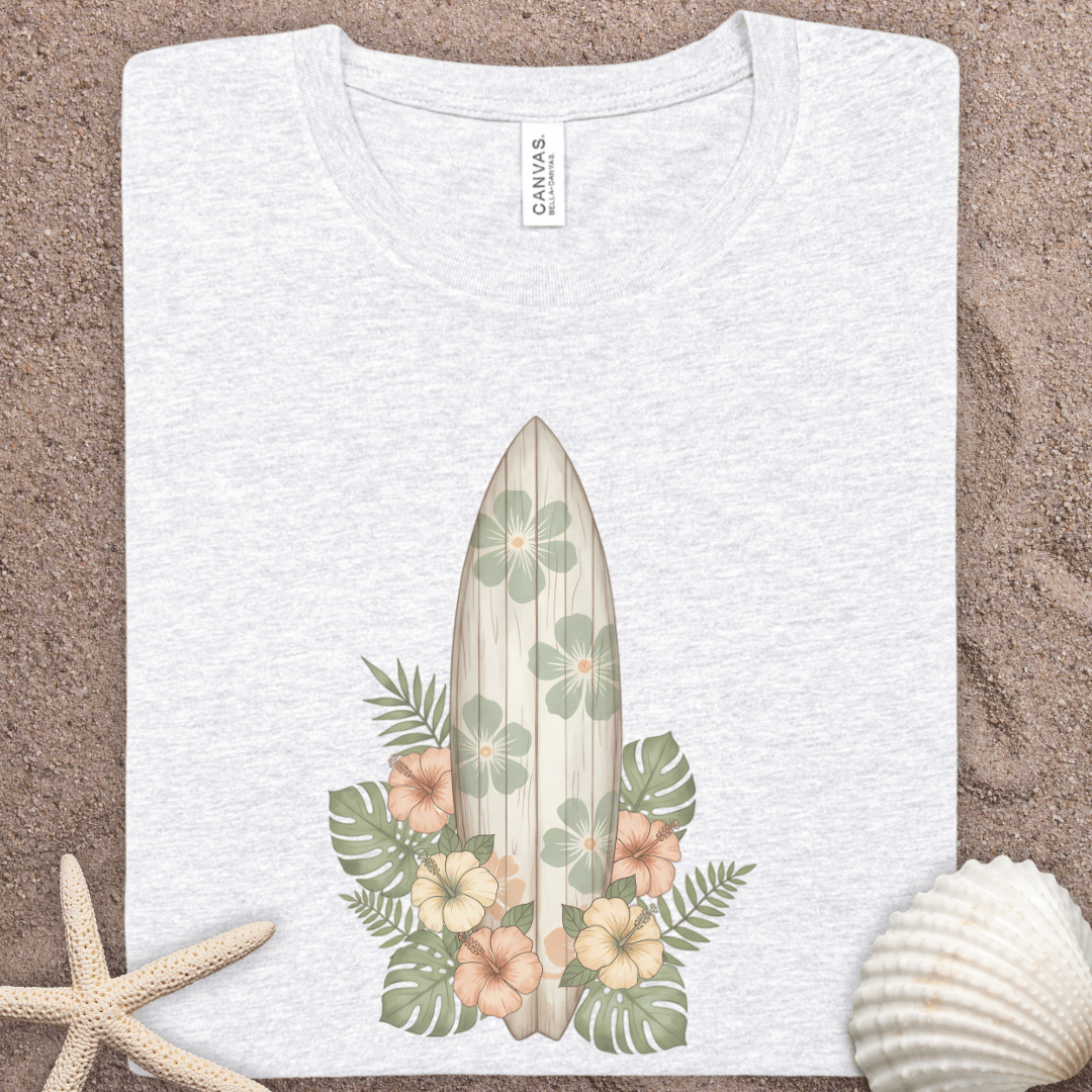 Surfboard Floral  Summer Tee — Tropical Hibiscus Surf Shirt