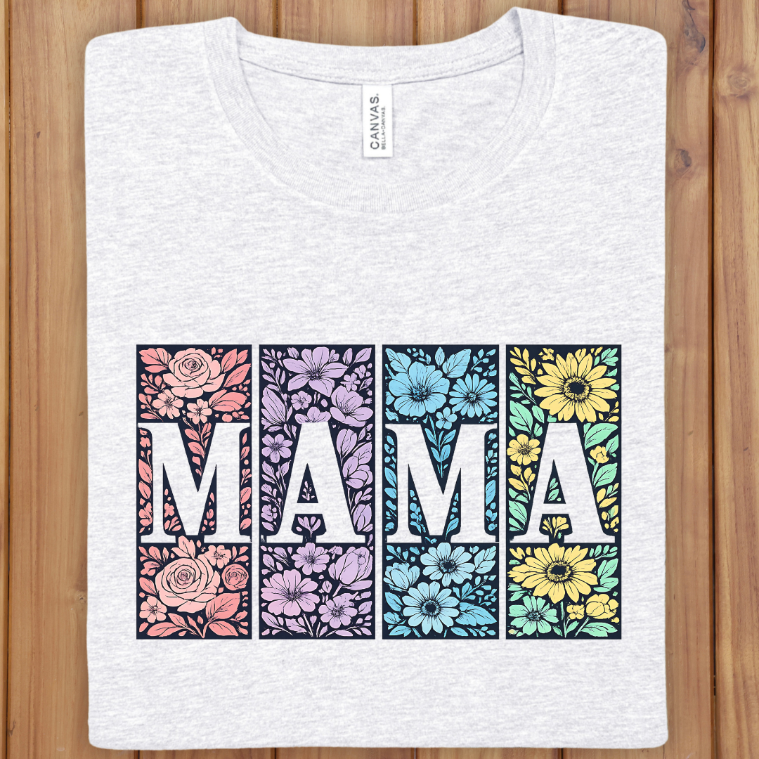Mama Floral Tee — Colorful Retro Block Flowers Mother’s Day Shirt
