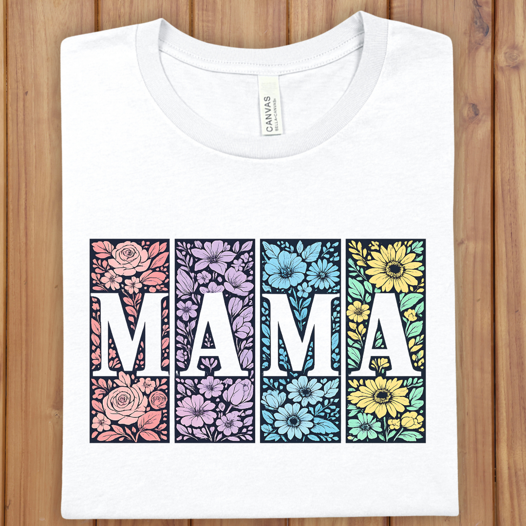 Mama Floral Tee — Colorful Retro Block Flowers Mother’s Day Shirt