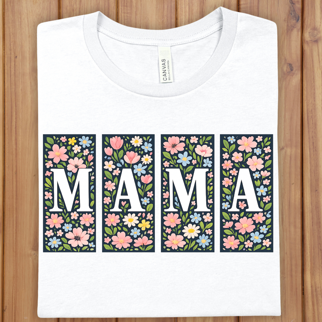 Mama Floral Tee - Retro Block Letters Mother’s Day T-Shirt