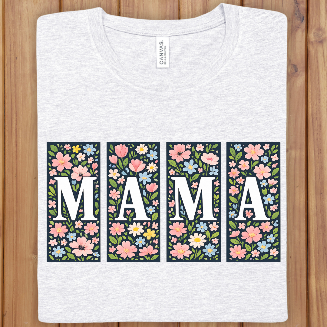 Mama Floral Tee - Retro Block Letters Mother’s Day T-Shirt
