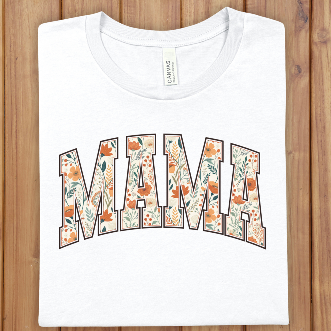 Mama Floral Tee — "MAMA" Arch Floral Graphic T-Shirt for Mothers, Mother's Day Gift