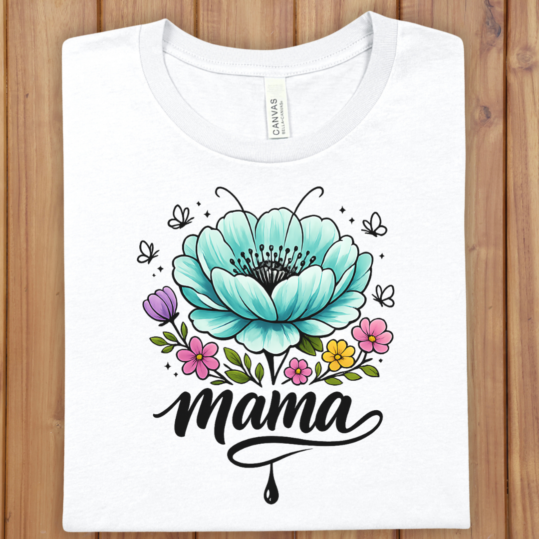 Mama Floral Tee — Turquoise Blossom Mother's Day Shirt