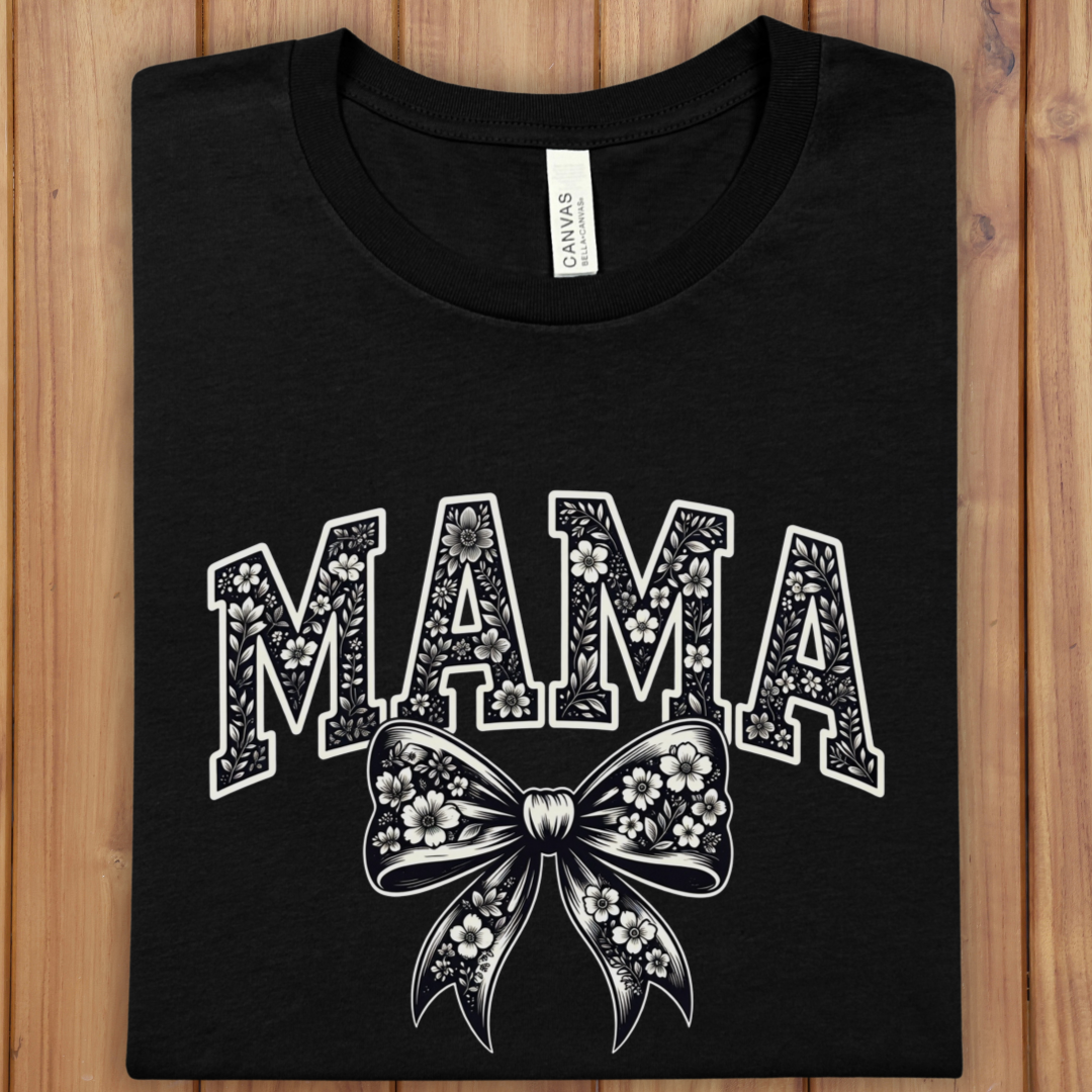 Mama Bow T-Shirt — Floral Lettering Mother's Day Tee