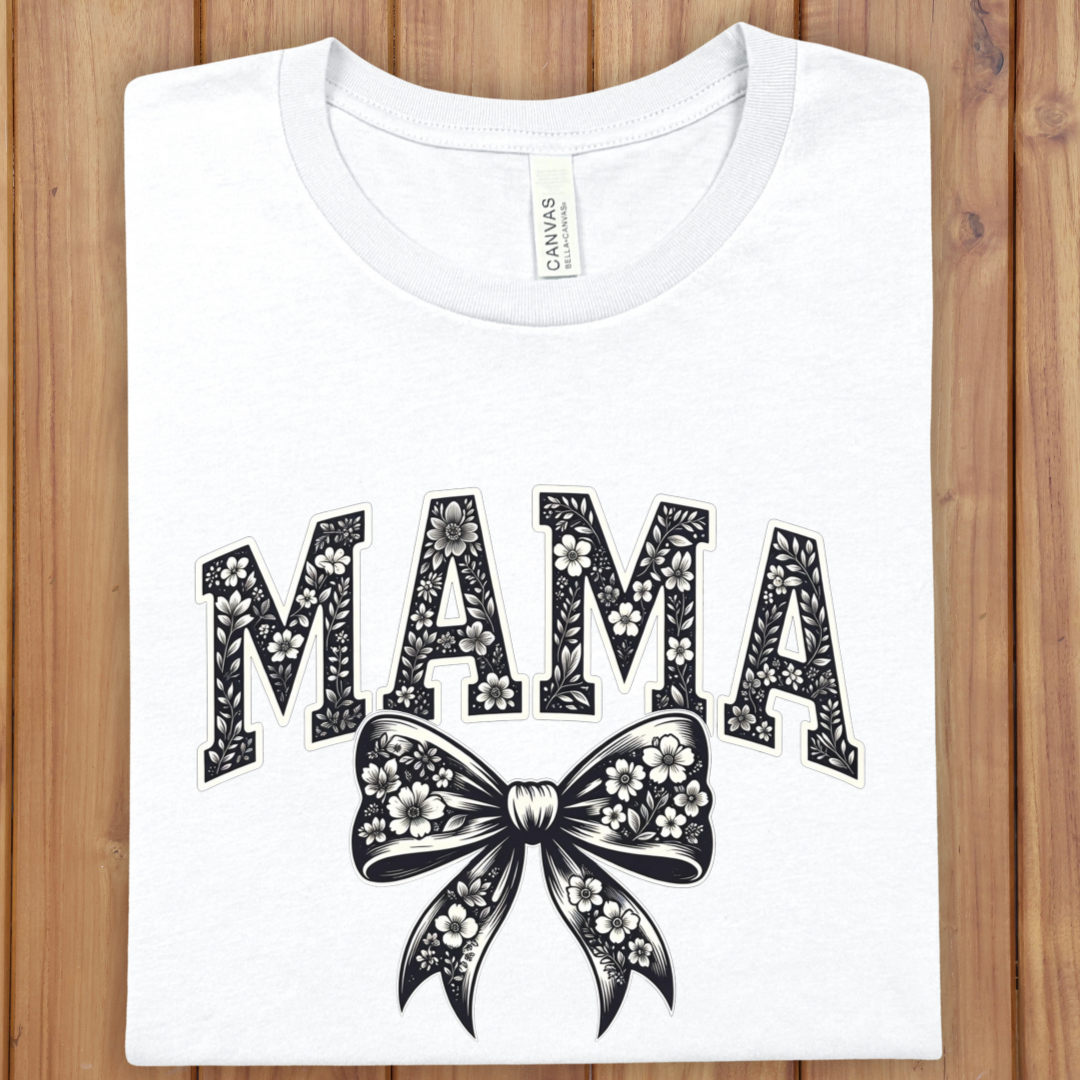 Mama Bow T-Shirt — Floral Lettering Mother's Day Tee
